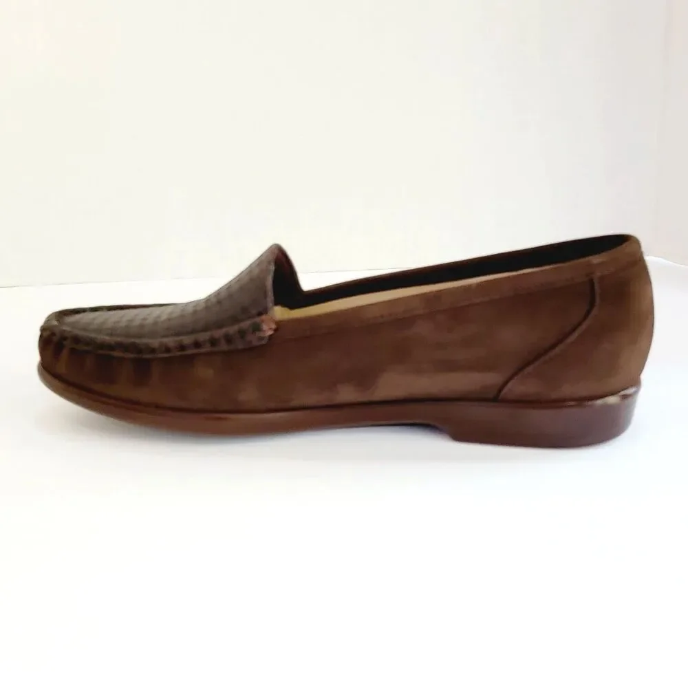 SAS Simplify Loafers Women Sz 10 N Brown Tetris Nubuck Leather Houndstooth Flats